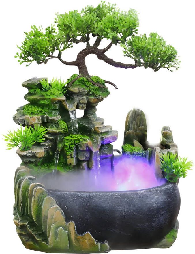 MajesticMania LED Kamerfontein Humidifier Waterfontein‎ Binnenfontein Waterornament Voor Binnen Vissenkom Ornament Nano Mini Aquarium Luchtbevochtiger 20x15x28 cm