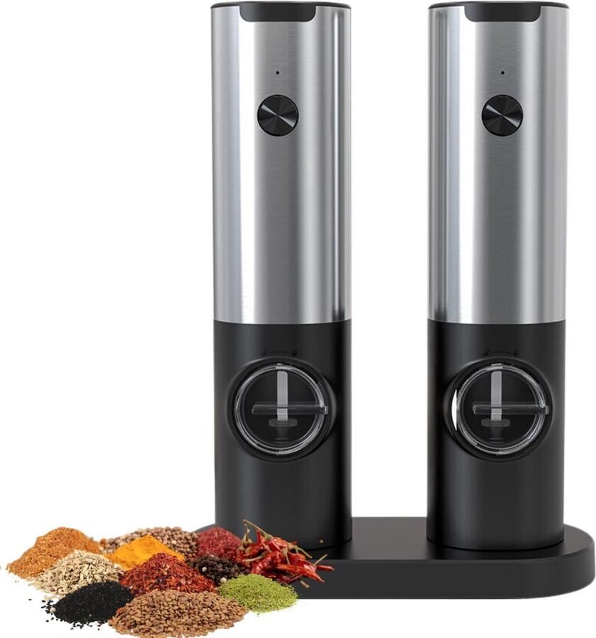 MajesticMania Pepermolen & Zoutmolen Set Inclusief USB Kabel Oplaadbaar Peper En Zoutmolen Set Elektrisch BBQ Zilver