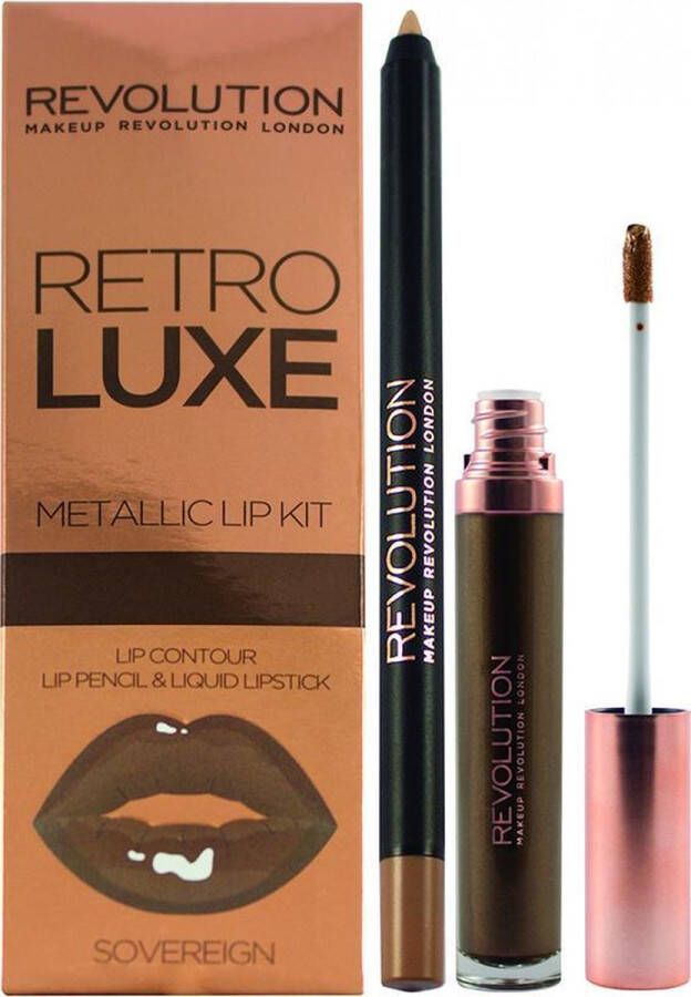Makeup Revolution Metallic Lip Contour Kit Sovereign Lipstick & Pencil Set