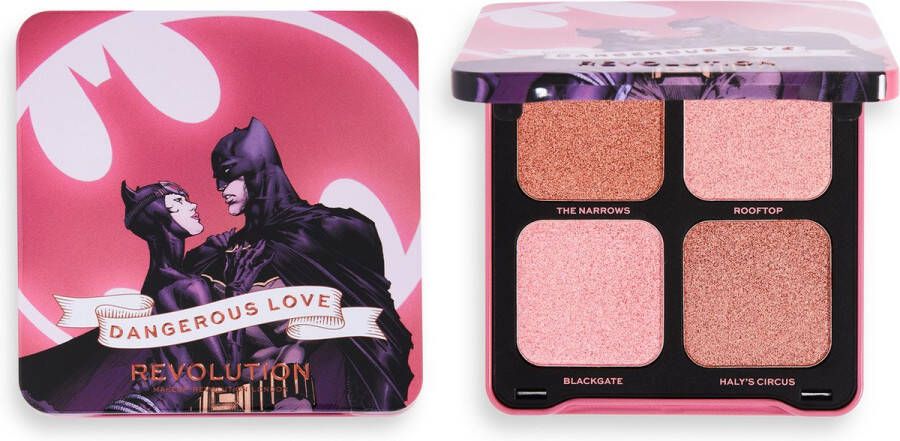 Makeup Revolution x DC™ Dangerous Love Highlighter Quad Batman & Catwoman Blush Bronzer & Highlighter