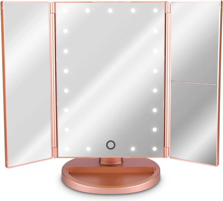 Makeupspiegels LED Cosmetische spiegel opvouwbare standaardspiegel verlichte make-up spiegel Make-up spiegel 2-voudige 3-voudige vergrotende spiegel in rosé goud