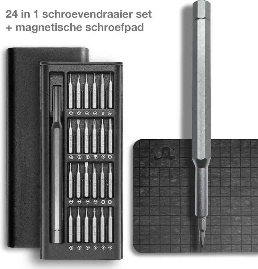 Makewaze Professionele 24-Delig precisie magnetische Schroevendraaierset + Magnetische mat voor vasthouden van schroeven. Professionele gereedschap voor o.a. Laptop Camera Smartphone iPhone Tablet Macbook Brillen Horloges Uurwerk