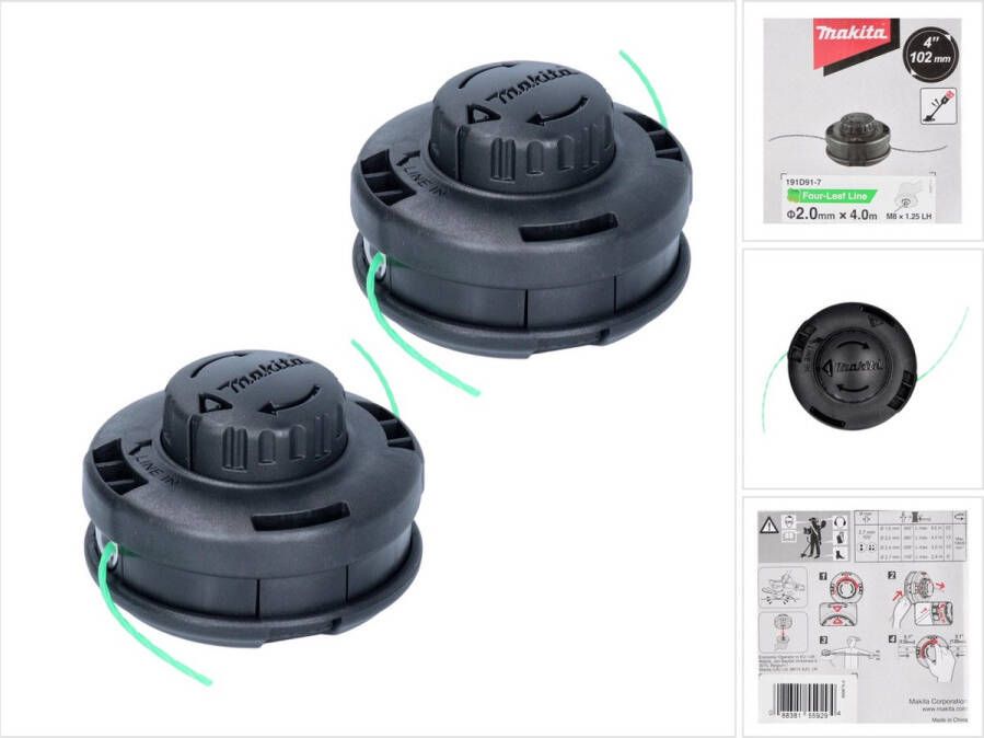 Makita 2-draadkop Tap&Go 2 0 mm 2 stuks ( 2x 191D91-7 ) voor 18 V accu grastrimmer DUR 187 en DUR 188