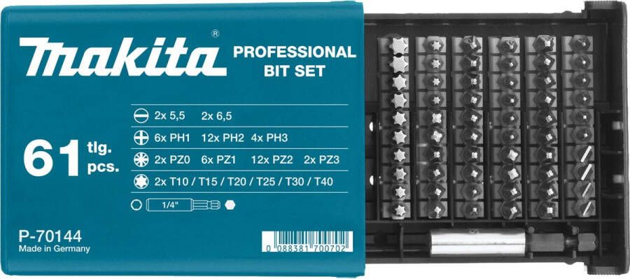 Makita 61-delige Schroefbitset zilverkleurig
