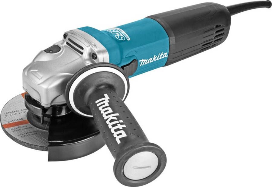 Makita 9565HR haakse slijper 125mm 1.100 Watt met anti vibratie handvat en beschermkap afdichting