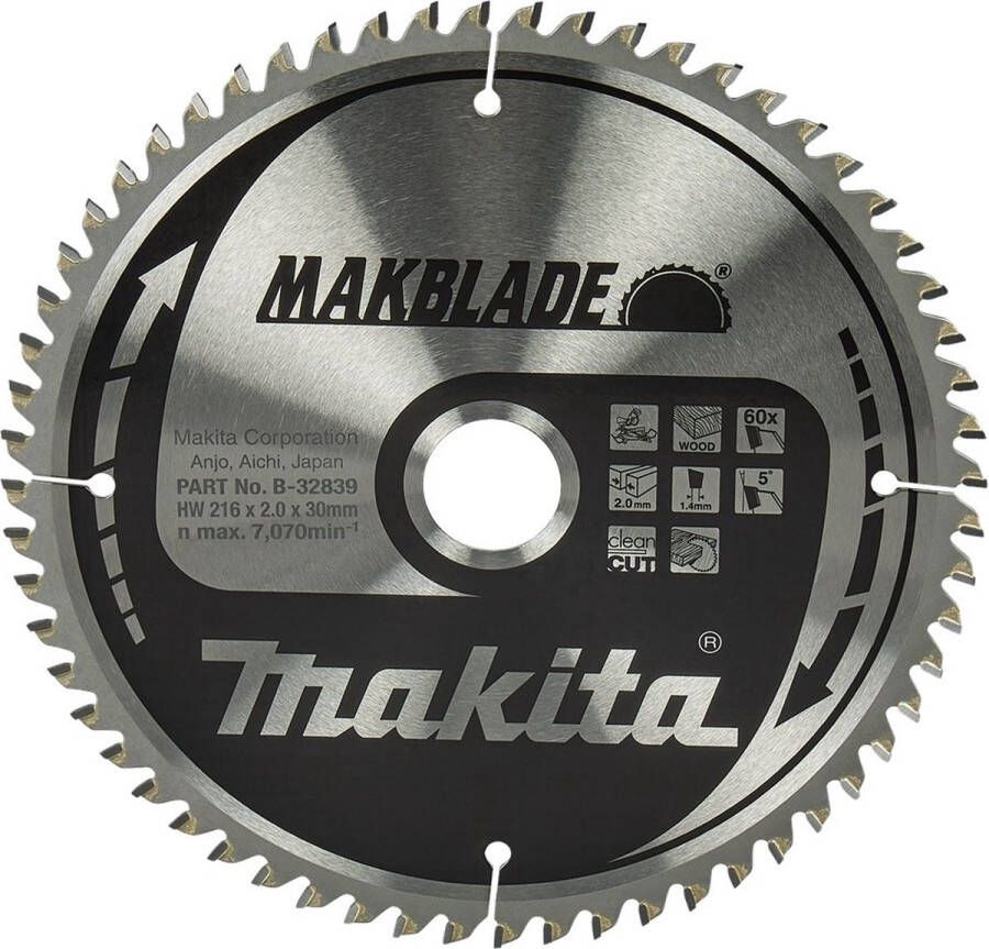 Makita Afkortzaagblad voor Hout Makblade Ø 216mm Asgat 30mm 60T B-32839
