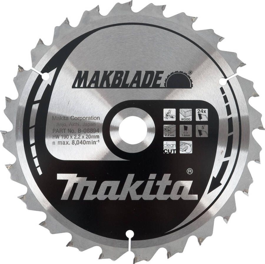 Makita Cirkelzaagblad voor Hout Makblade Ø 190mm Asgat 20mm 24T B-08894