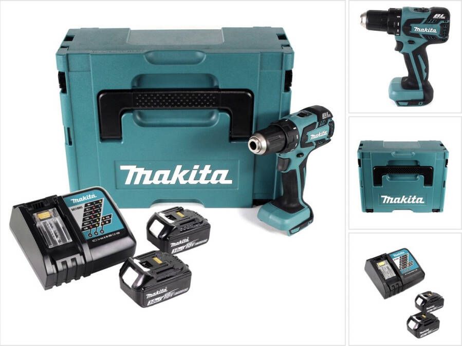 Makita BDF 459 RFJ accuboormachine 18V 45Nm + 2x oplaadbare batterijen 3.0Ah + lader in Makpac 2