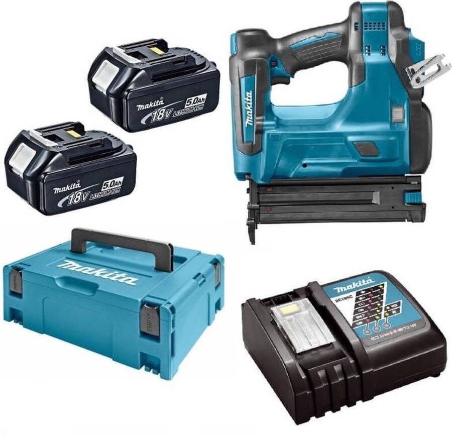 Makita DBN500RTJ 18V Li-Ion Accu brad tacker set (2x 5.0Ah accu) in Mbox 15-50mm 18 Gauge