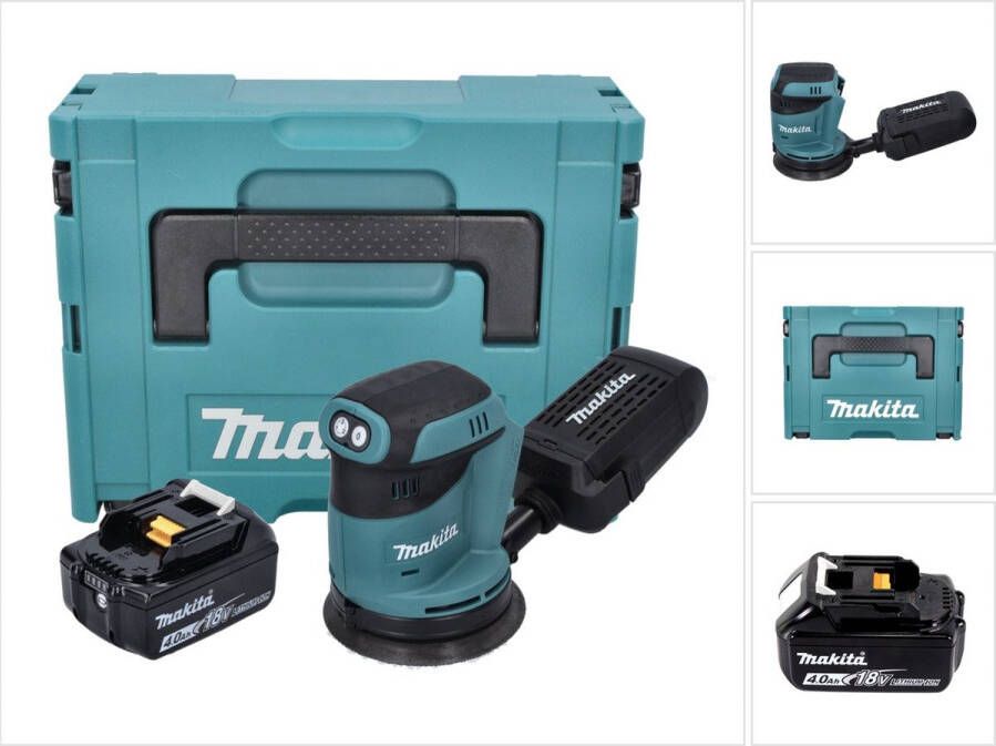 Makita DBO 180 M1J 18 V 125 mm accu excentrische schuurmachine + 1x 4.0 Ah accu + Makpac zonder lader