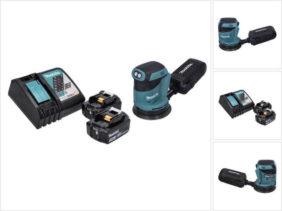 Makita DBO 180 RF accu excentrische schuurmachine 18 V 125 mm + 2x accu 3.0 Ah + lader