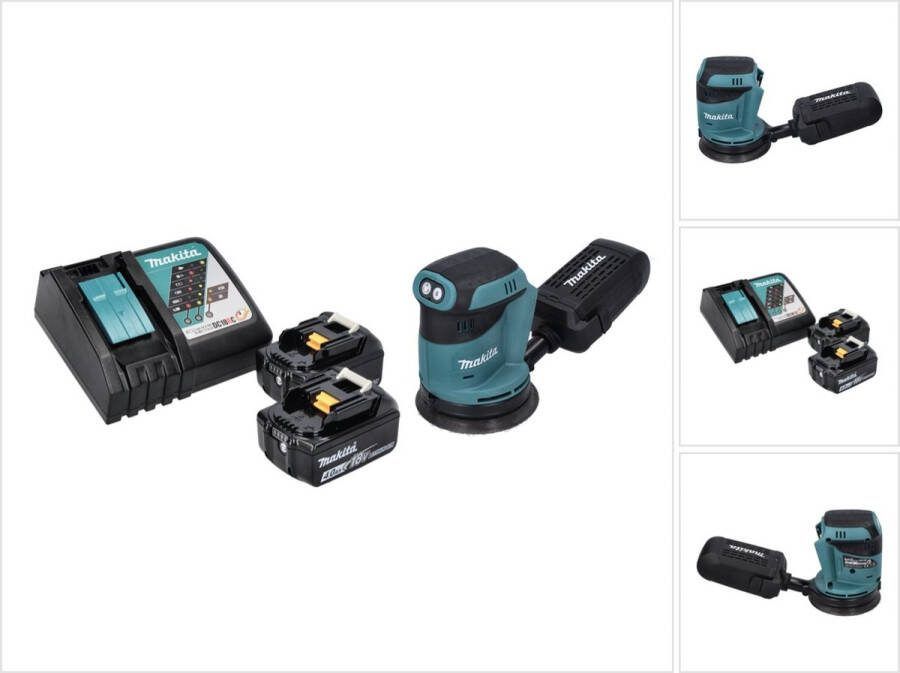 Makita DBO 180 RM 18 V 125 mm accu excentrische schuurmachine + 2x 4.0 Ah accu + lader