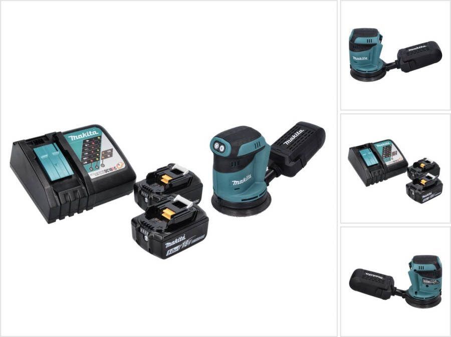 Makita DBO 180 RT accu excentrische schuurmachine 18 V 125 mm + 2x accu 5.0 Ah + lader