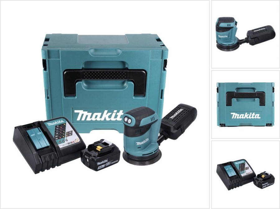 Makita DBO 180 RT1J 18 V 125 mm accu excentrische schuurmachine + 1x 5.0 Ah accu + lader + Makpac