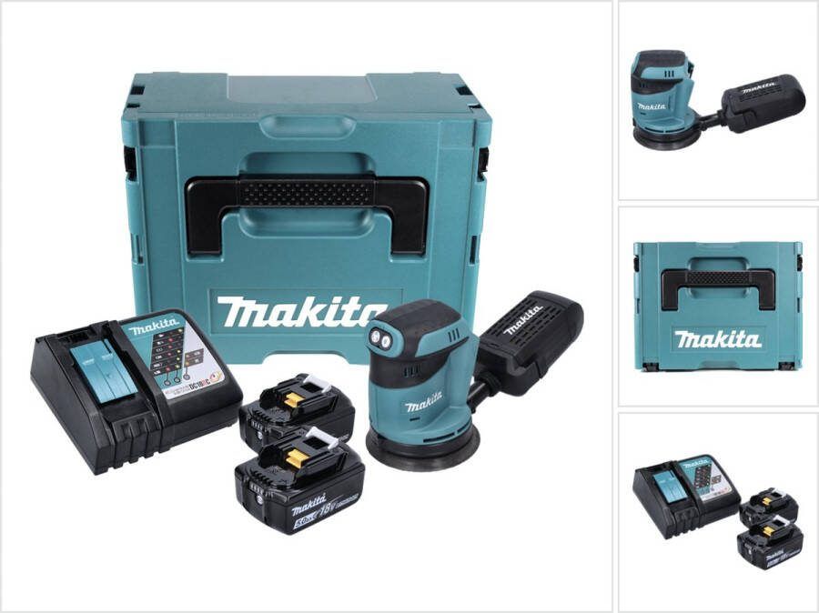 Makita DBO 180 RTJ accu excentrische schuurmachine 18 V 125 mm + 2x accu 5.0 Ah + lader + Makpac