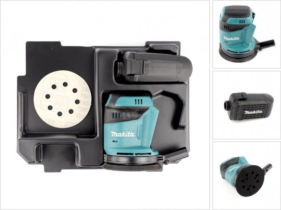 Makita DBO 180 ZE 18 V 125 mm accu excentrische schuurmachine + inzetstuk voor Makpac