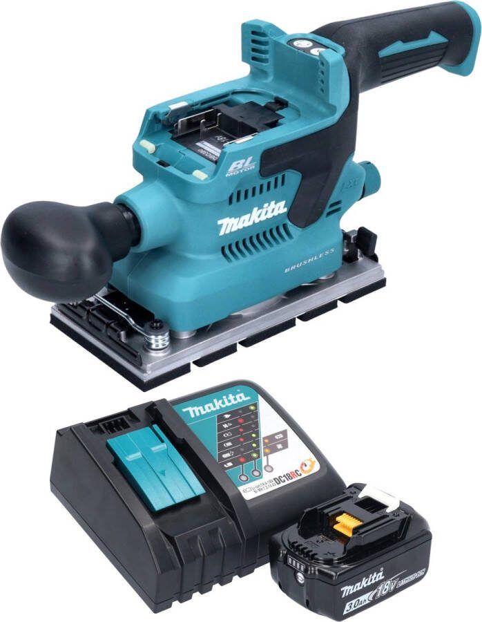 Makita DBO 380 RF1 accu vlakschuurmachine 18 V 93 x 185 mm borstelloos + 1x oplaadbare accu 3.0 Ah + lader