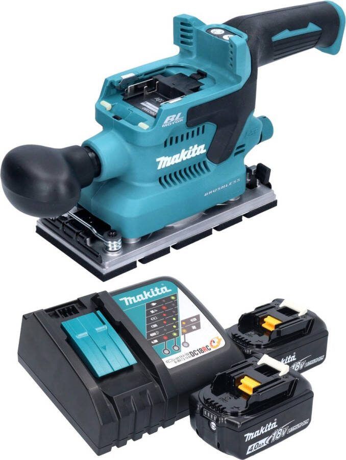 Makita DBO 380 RM accu vlakschuurmachine 18 V 93 x 185 mm borstelloos + 2x accu 4.0 Ah + lader