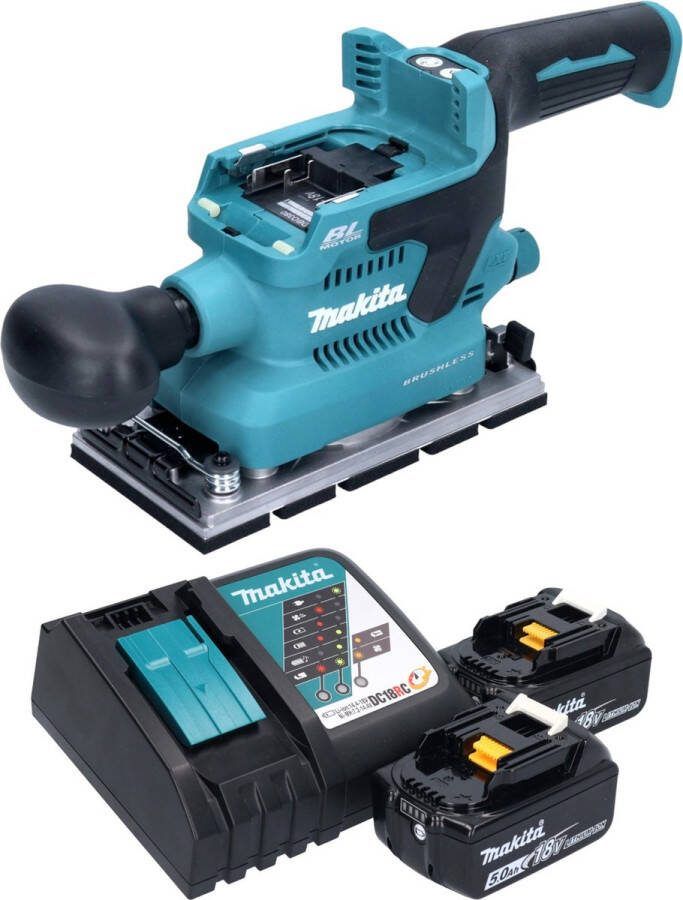 Makita DBO 380 RT accu vlakschuurmachine 18 V 93 x 185 mm borstelloos + 2x accu 5.0 Ah + lader