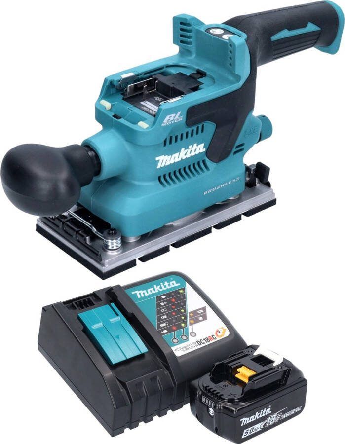 Makita DBO 380 RT1 accu vlakschuurmachine 18 V 93 x 185 mm borstelloos + 1x oplaadbare accu 5.0 Ah + lader