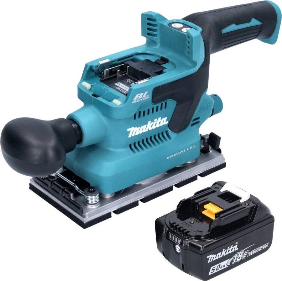 Makita DBO 380 T1 accu vlakschuurmachine 18 V 93 x 185 mm borstelloos + 1x accu 5.0 Ah zonder lader