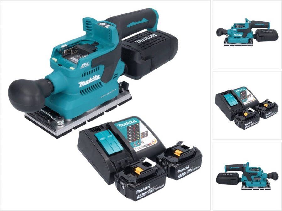 Makita DBO 381 RFU accu vlakschuurmachine 18 V 93 x 185 mm borstelloos + 2x accu 3.0 Ah + lader