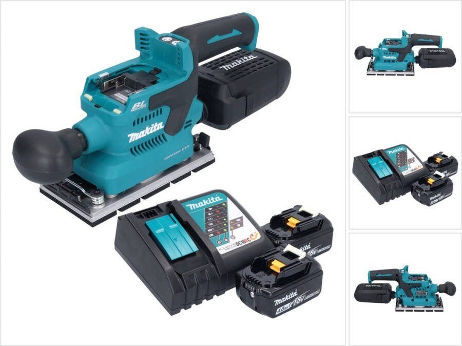 Makita DBO 381 RMU accu vlakschuurmachine 18 V 93 x 185 mm borstelloos + 2x accu 4.0 Ah + lader