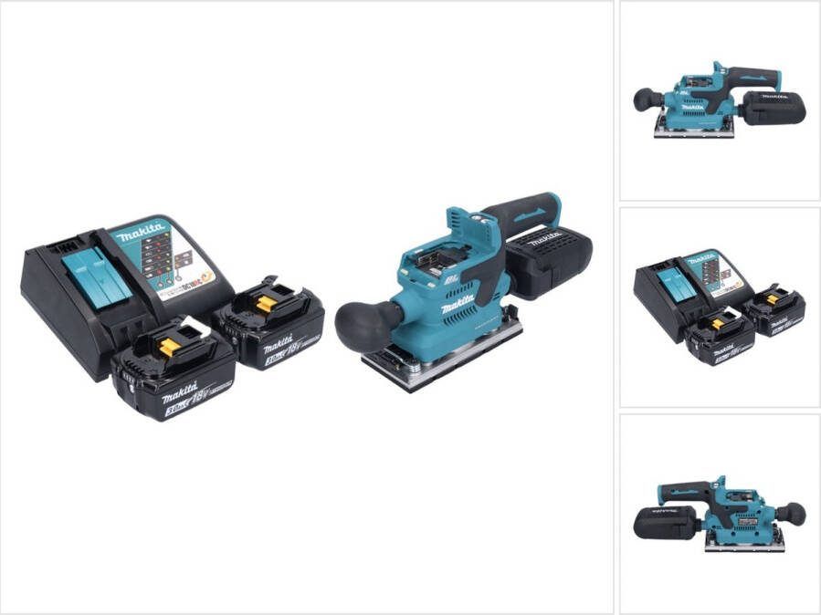 Makita DBO 382 RF accu vlakschuurmachine 18 V 93 x 185 mm borstelloos + 2x accu 3.0 Ah + lader