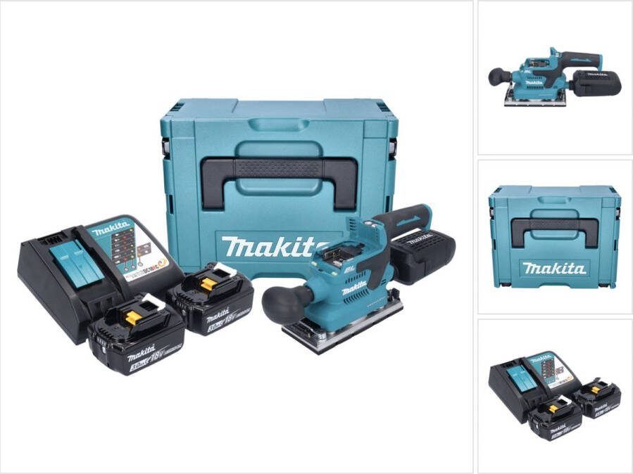 Makita DBO 382 RFJ accu vlakschuurmachine 18 V 93 x 185 mm borstelloos + 2x accu 3.0 Ah + lader + Makpac