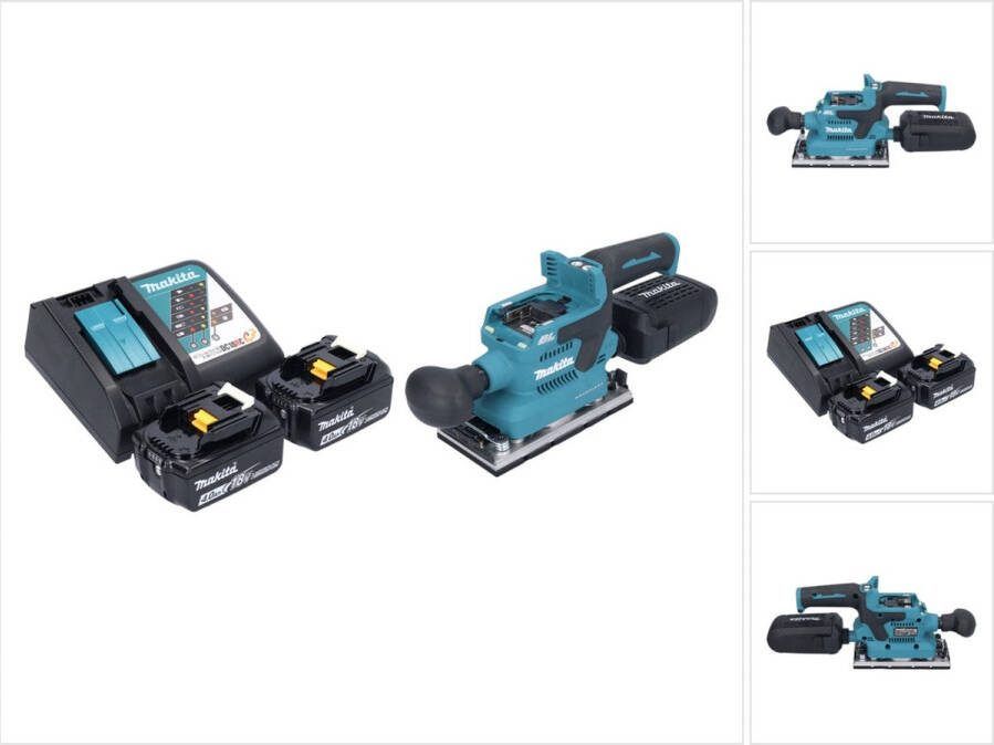 Makita DBO 382 RM accu vlakschuurmachine 18 V 93 x 185 mm borstelloos + 2x accu 4.0 Ah + lader