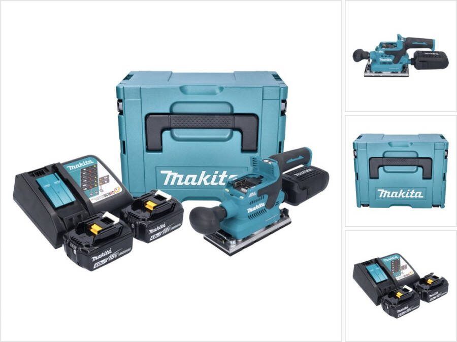 Makita DBO 382 RMJ accu vlakschuurmachine 18 V 93 x 185 mm borstelloos + 2x accu 4.0 Ah + lader + Makpac