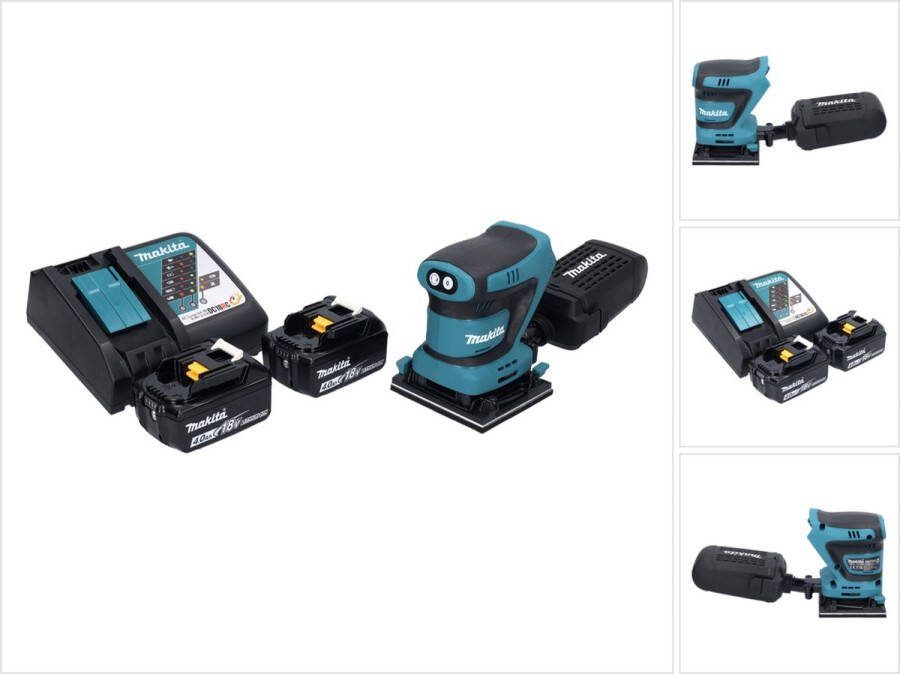 Makita DBO 480 RM accu vlakschuurmachine 18 V 112 x 102 mm + 2x accu 4.0 Ah + lader