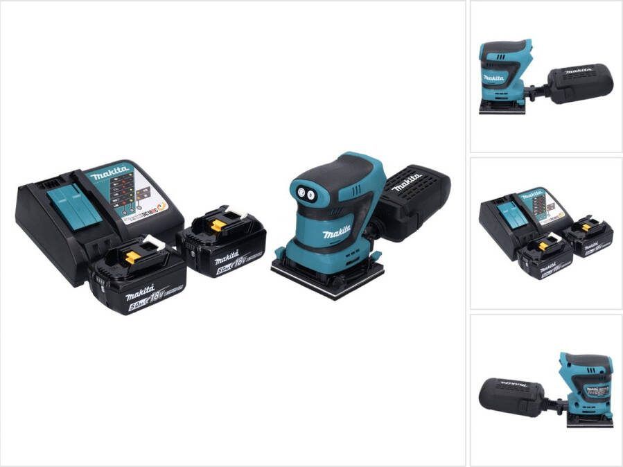 Makita DBO 480 RT accu vlakschuurmachine 18 V 112 x 102 mm + 2x accu 5.0 Ah + lader