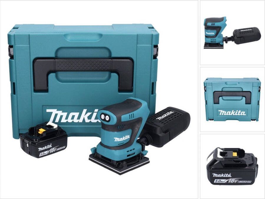 Makita DBO 480 T1J accu vlakschuurmachine 18 V 112 x 102 mm + 1x accu 5.0 Ah + Makpac zonder lader