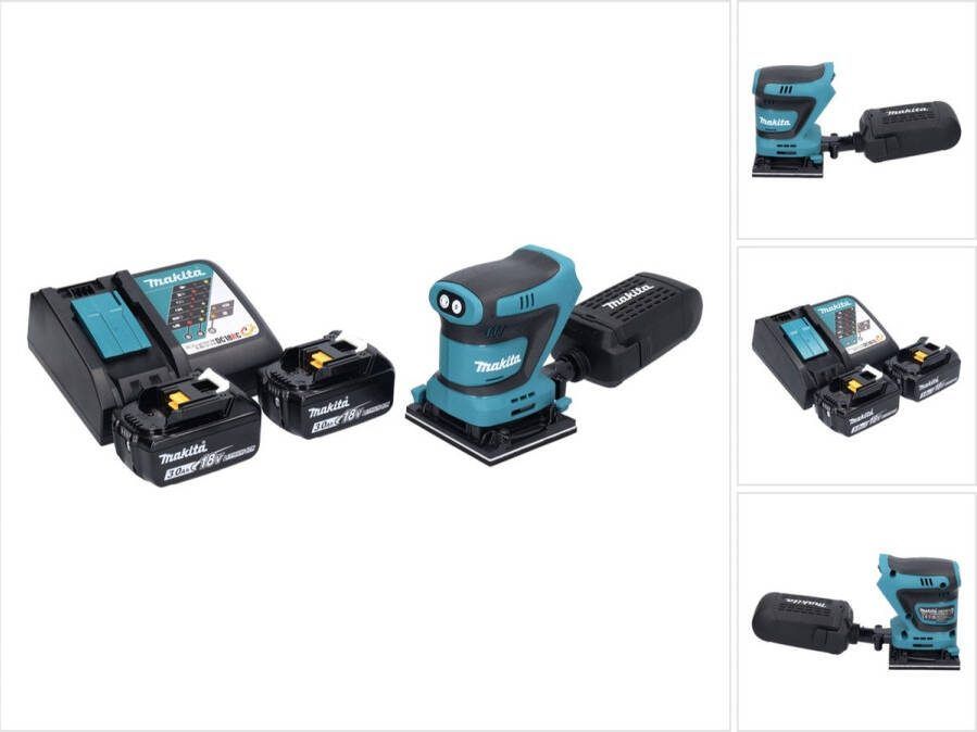 Makita DBO 481 RF accu vlakschuurmachine 18 V 112 x 102 mm + 2x accu 3.0 Ah + lader