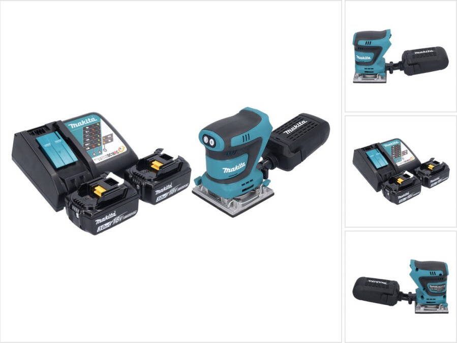 Makita DBO 484 RF accu vlakschuurmachine 18 V 112 x 102 mm + 2x accu 3.0 Ah + lader
