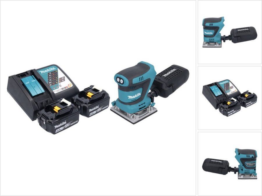 Makita DBO 484 RM accu vlakschuurmachine 18 V 112 x 102 mm + 2x accu 4.0 Ah + lader