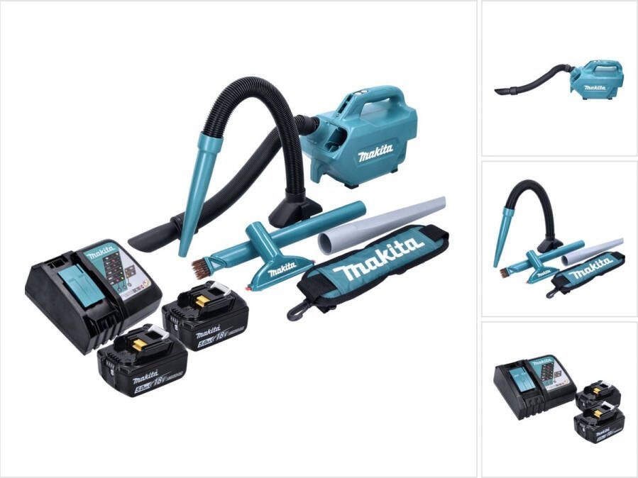 Makita DCL 184 RT snoerloze stofzuiger 18 V 54 mbar 0 5 l + 2x oplaadbare accu 5 0 Ah + lader