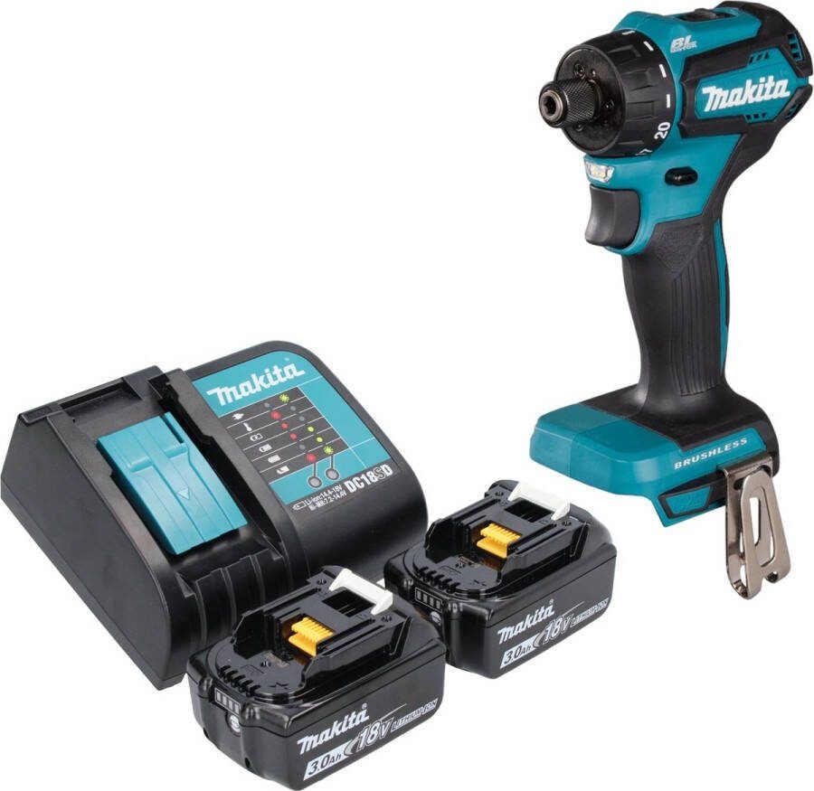Makita DDF 083 SF accuboormachine 18 V 40 Nm 1 4'' borstelloos + 2x oplaadbare accu 3.0 Ah + lader