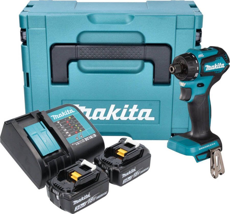 Makita DDF 083 SFJ accuboormachine 18 V 40 Nm 1 4'' borstelloos + 2x oplaadbare accu 3.0 Ah + lader + Makpac