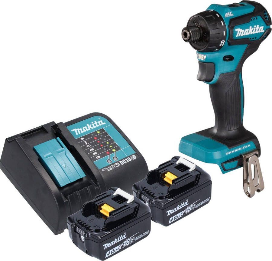 Makita DDF 083 SM accuboormachine 18 V 40 Nm 1 4'' borstelloos + 2x accu 4.0 Ah + lader