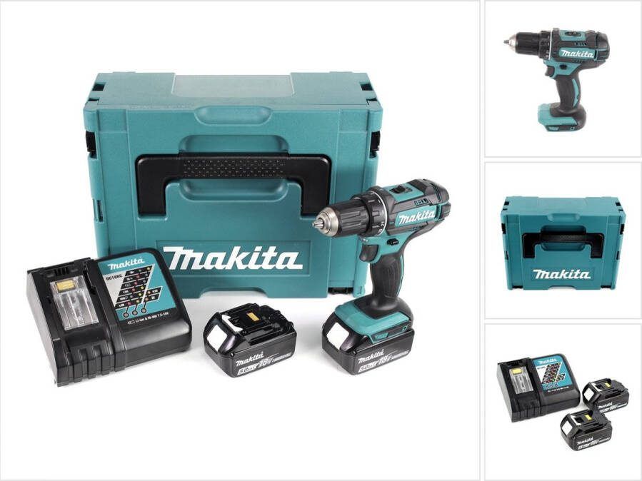 Makita DDF 482 RTJ accuboormachine 18V 62Nm + 2x oplaadbare batterijen 5.0Ah + lader in Makpac 2