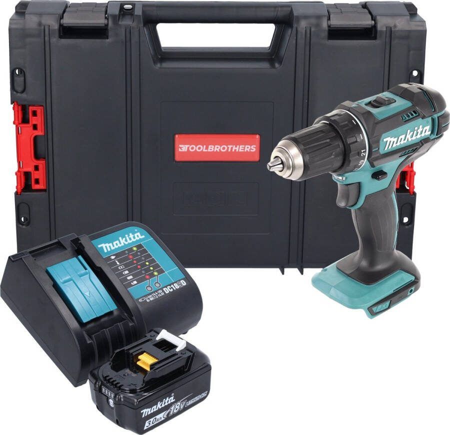Makita DDF 482 SF1J-R accuboormachine 18V 62Nm + 1x oplaadbare accu 3.0 Ah + lader + RHINO