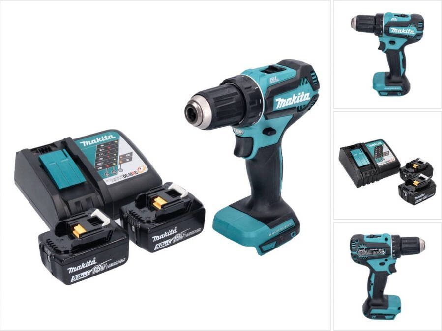 Makita DDF 485 RT accuboormachine 18 V 50 Nm borstelloos + 2x accu 5.0 Ah + lader