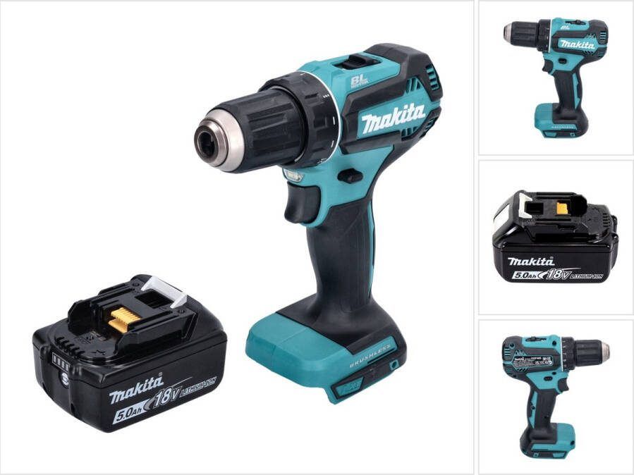 Makita DDF 485 T1 accuboormachine 18 V 50 Nm borstelloos + 1x oplaadbare accu 5.0 Ah zonder oplader
