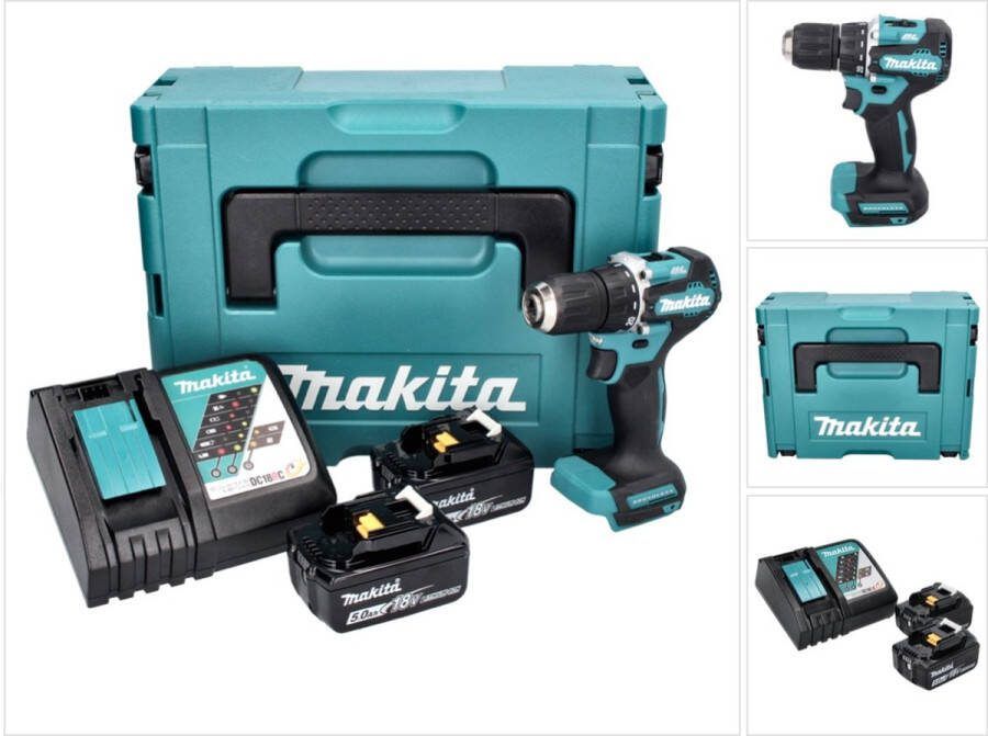 Makita DDF 487 RTJ accuboormachine 18 V 40 Nm borstelloos + 2x accu 5.0 Ah + lader + Makpac