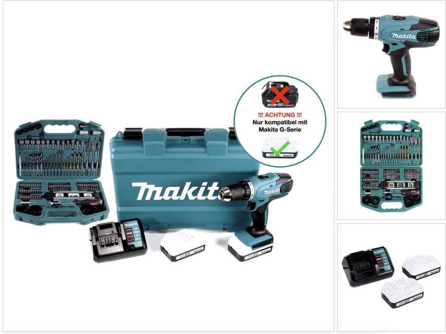 Makita DF 457 DWE 10 accuboormachine 18 V 42 Nm G-serie + 2x accu 1 5 Ah + lader + 101-delige boren set + koffer