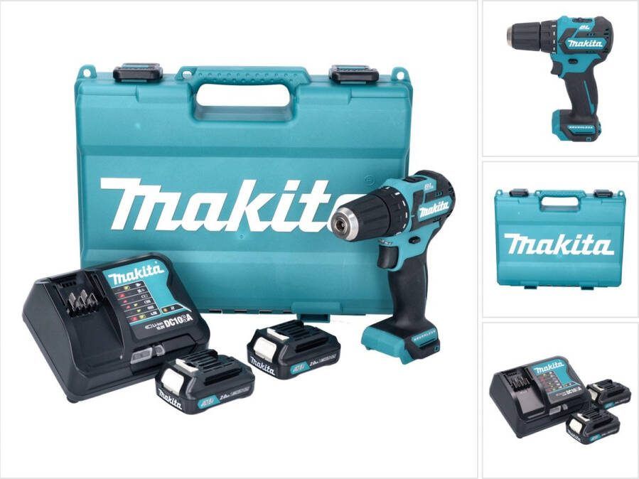 Makita DF332DSAE 10.8V Li-Ion schuifaccu boor- schroefmachine set (2x 2.0Ah accu) in koffer koolborstelloos