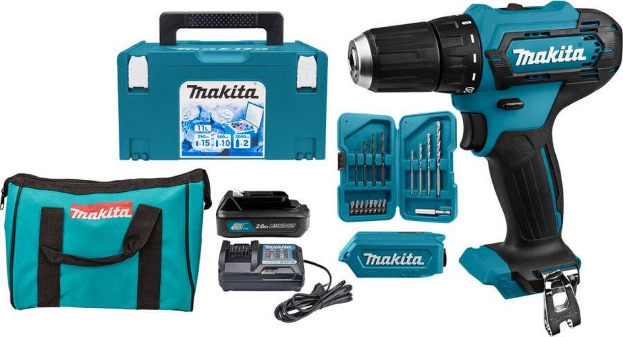 Makita DF333DWAX6 12 V Max Boor- schroefmachine + Coolbox + accessoireset