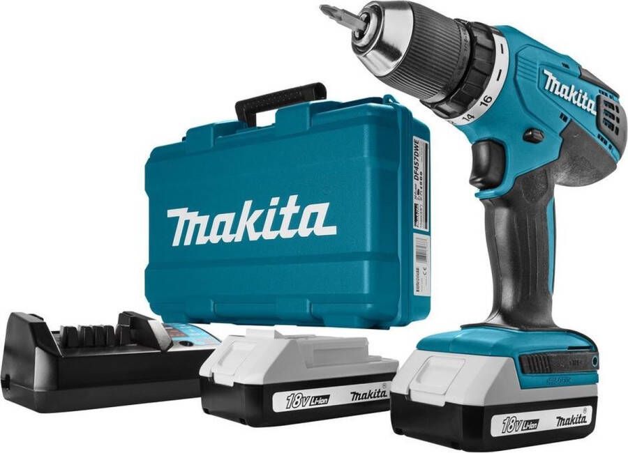 Makita DF457DWE Accuboormachine 18V Li-ion incl. 2 accu's incl. koffer